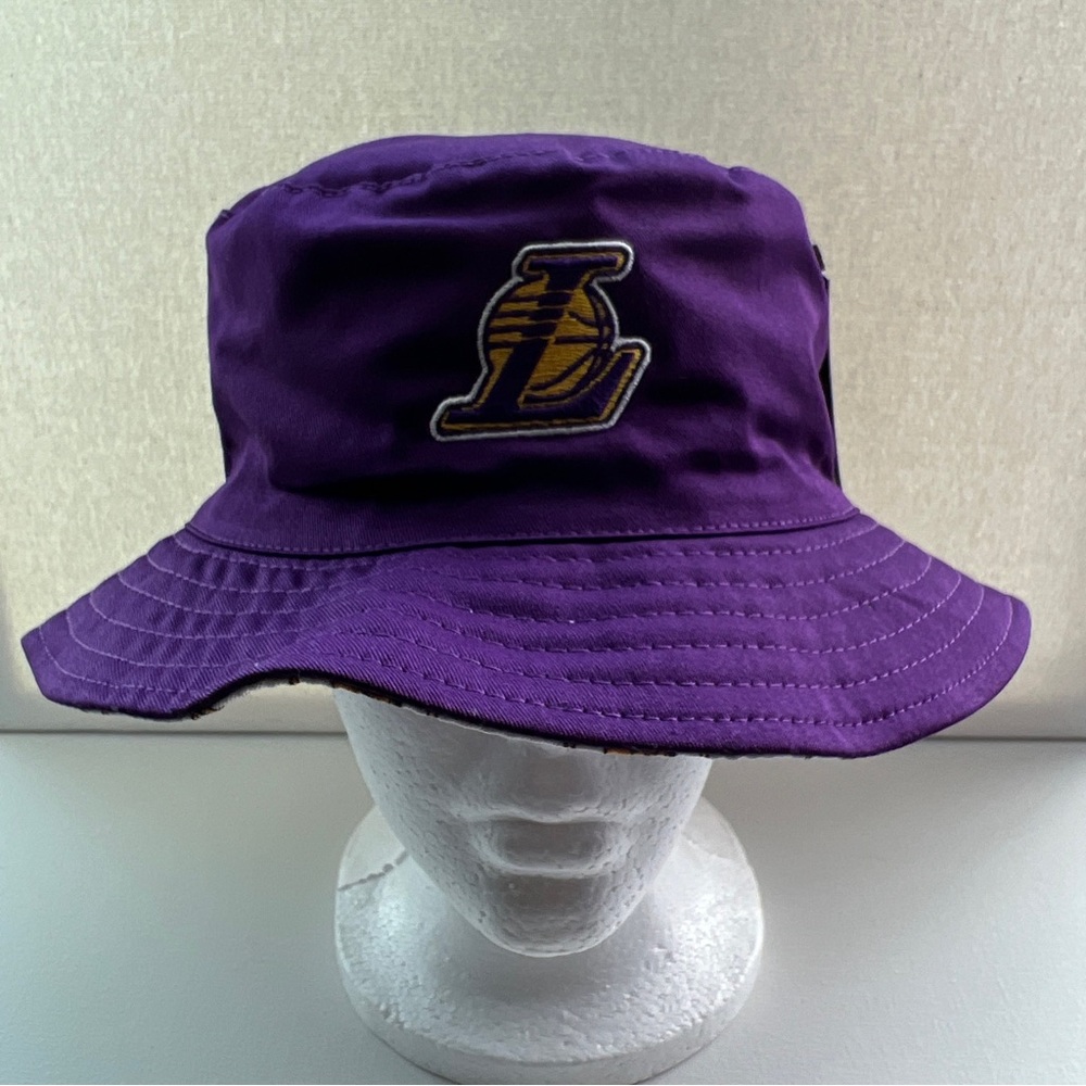 Lakers Bucket Hat Purple Gold Reversable Ultra Game NBA Los Angeles Logo Cap